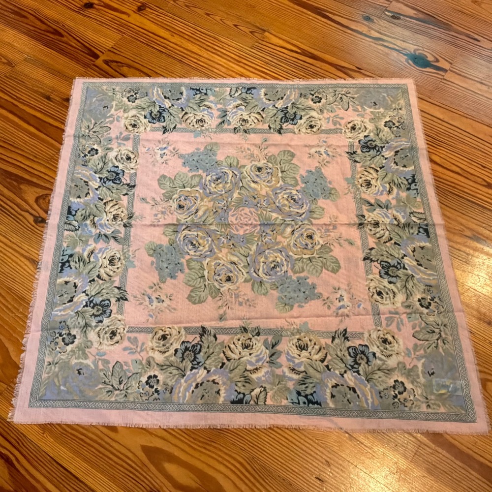 VTG Challis by Berkshire Scarf Pink Floral Square Acrylic Japan 30" Cottage EUC